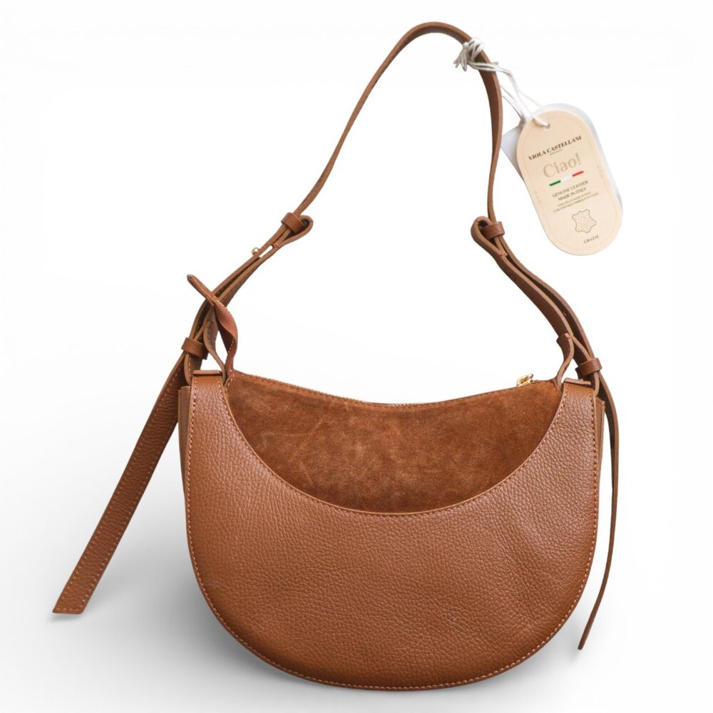 Viola Castellani Made in Italy Leather Crescent Shoulder Bag Brown NWT
